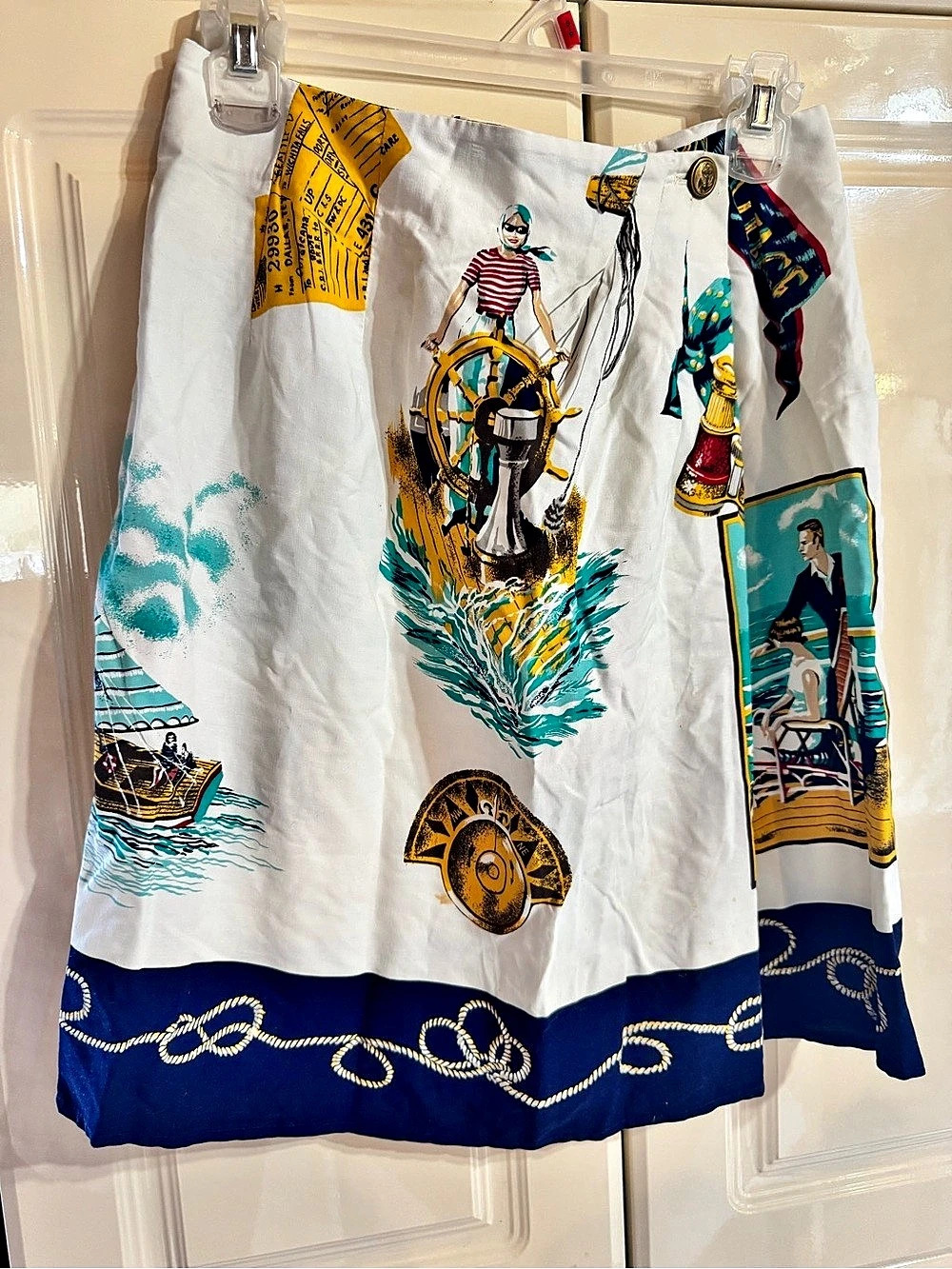 Susan Bristol Nautical Print Mini Skirt in White & Blue Size 10
